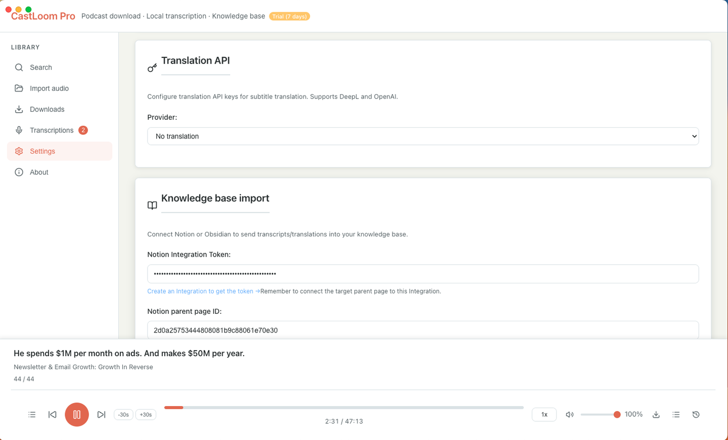 Translation & knowledge base settings